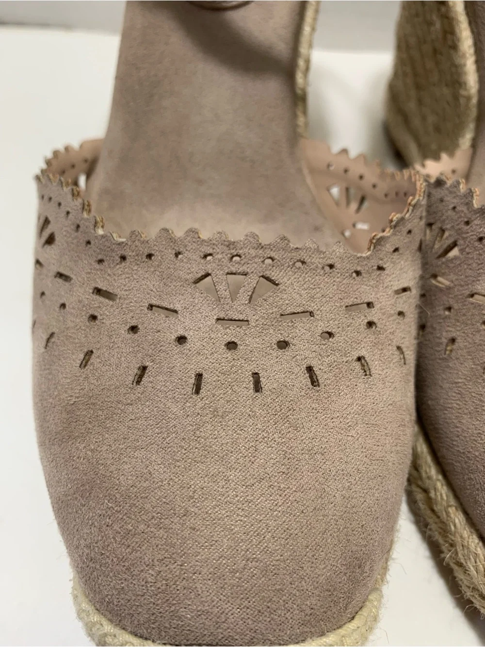Kelly & Katie Taupe Ankle-Strap Espadrille Wedges